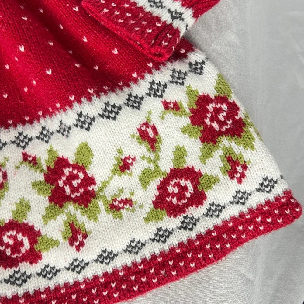 Max Studio Kids Sweater Dress Baby Girl 12M Floral Fair Isle Red Holiday Winter